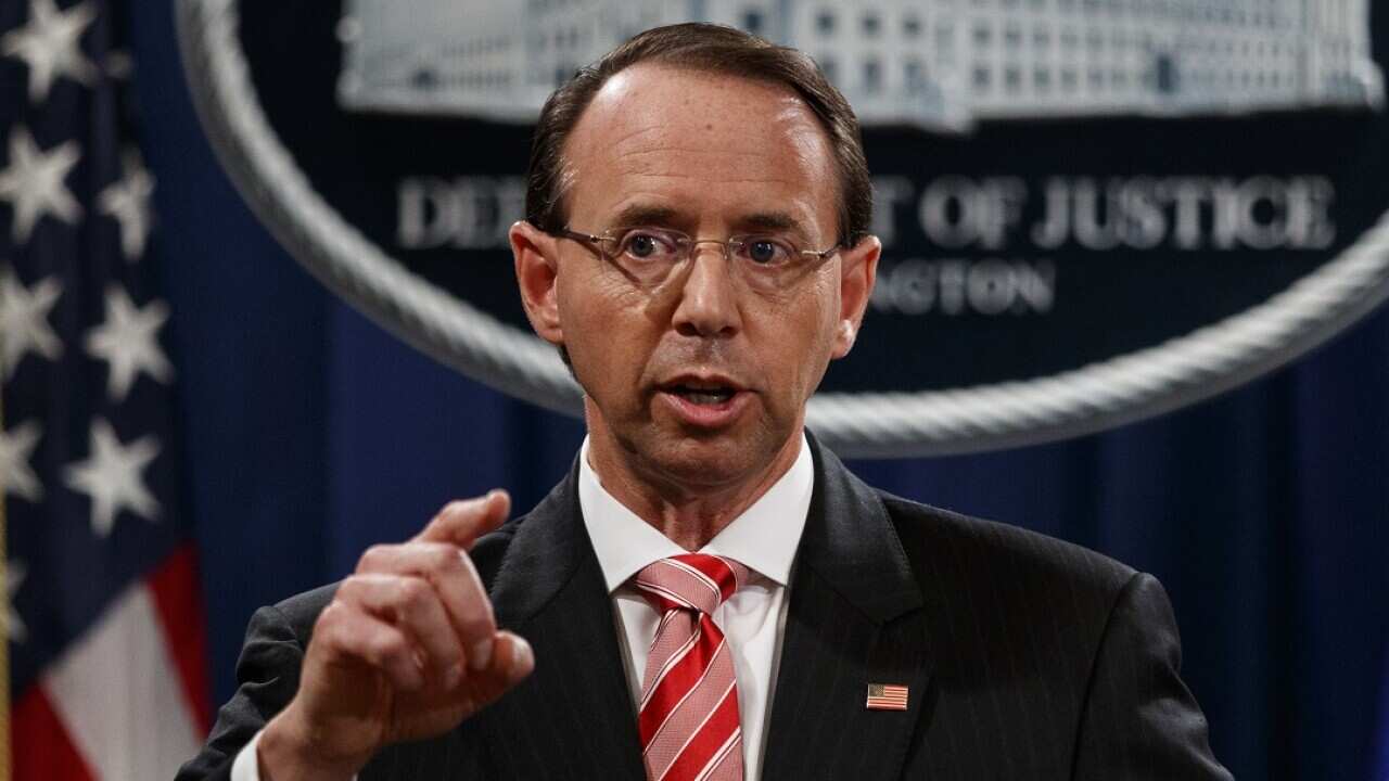 Rod Rosenstein speaks during a news conference on Friday.