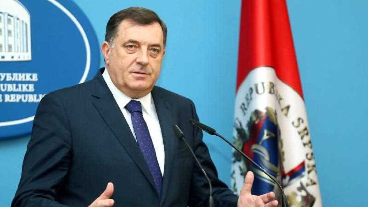 Milorad Dodik, the President of Bosnia's autonomous Serb region, speaks at a press conference.