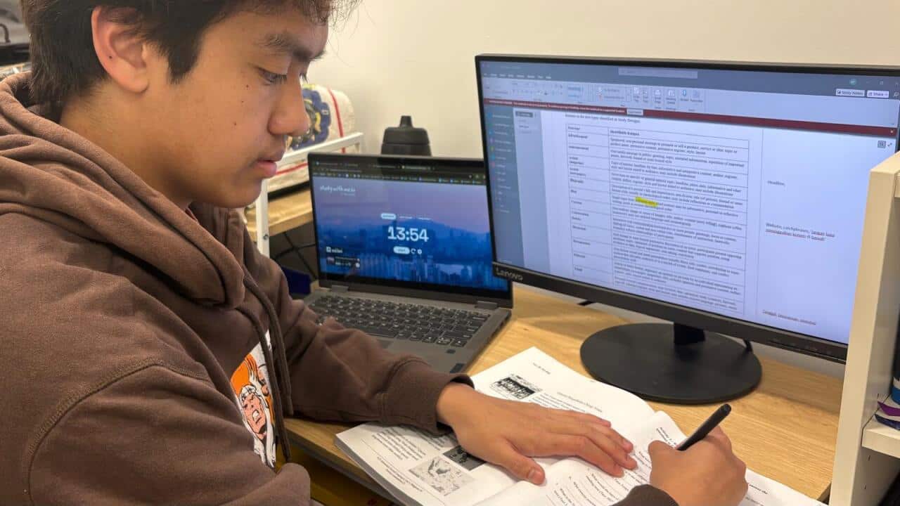 Alexander Tari studying in his room in preparation for Year 12 Exams, Melbourne - November 2025. Courtesy: Alexander Tari.