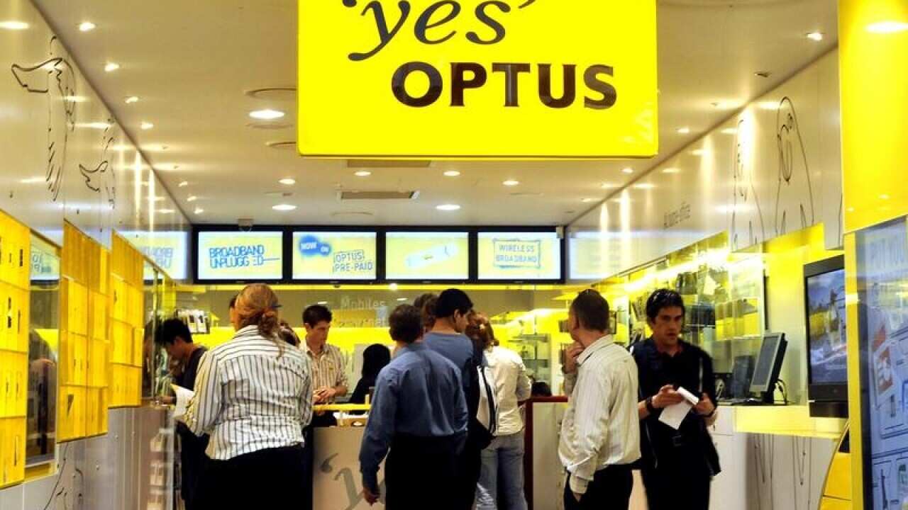 An Optus retail shop is seen in the Brisbane CBD