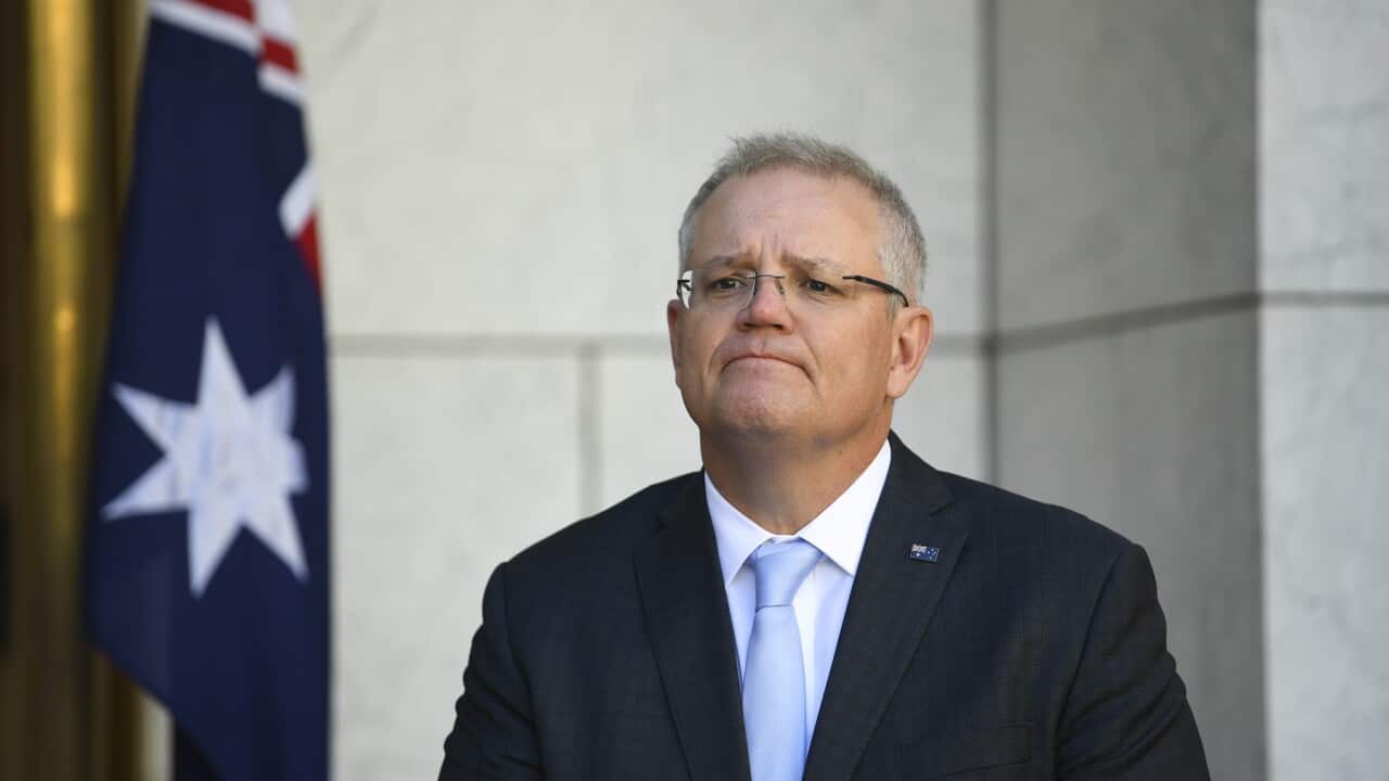 Australian Prime Minister Scott Morrison speaks to the media during a press conference at Parliament House in Canberra, Monday, May 11, 2020. (AAP Image/Lukas Coch) NO ARCHIVING