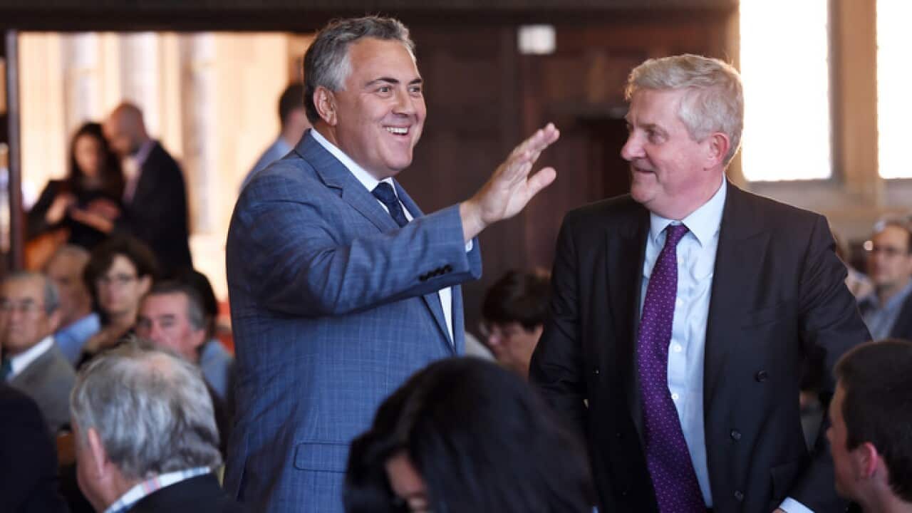 Ambassador of Australia to the United States, Joe Hockey (left), arrives to deliver a speech to the US Studies Centre in Sydney.