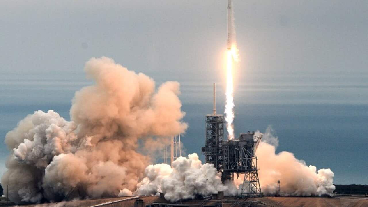 The SpaceX Falcon rocket launches from the Kennedy Space Center