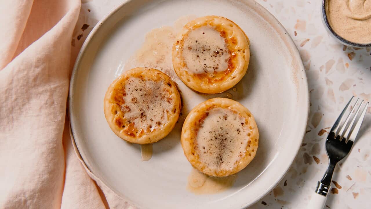 Crumpets with whipped brown butter and honey