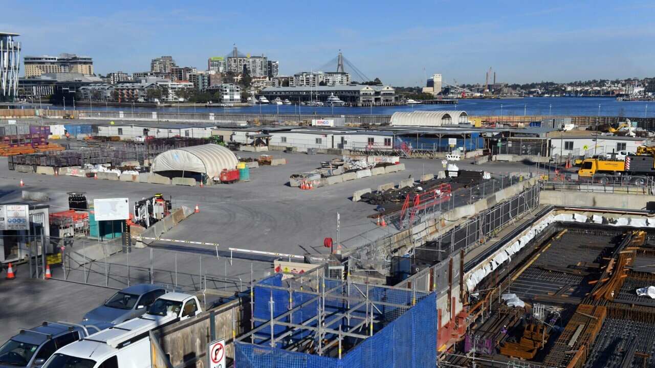 An empty construction site at Barangaroo Point in Sydney, following the lockdown (AAP)