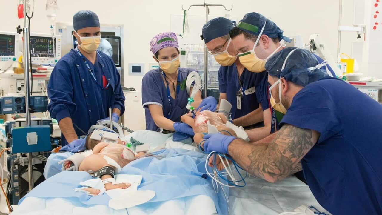 Twins Nima and Dawa during separation surgery at the Royal Children's Hospital in Melbourne.
