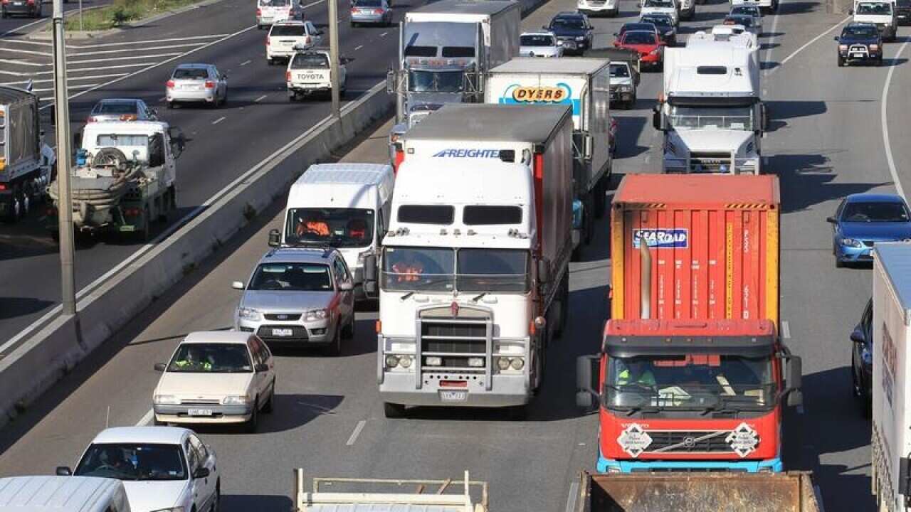 Transport on the Monash freeway in Melbourne, Victoria.