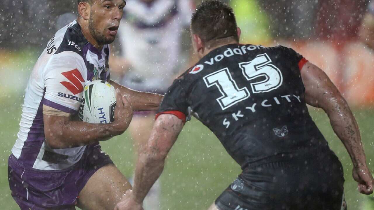 Will Chambers of the Storm (L) and Jacob Lillyman of the Warriors