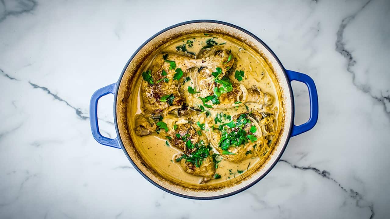 Slow-cooked white wine chicken with garlic & tarragon