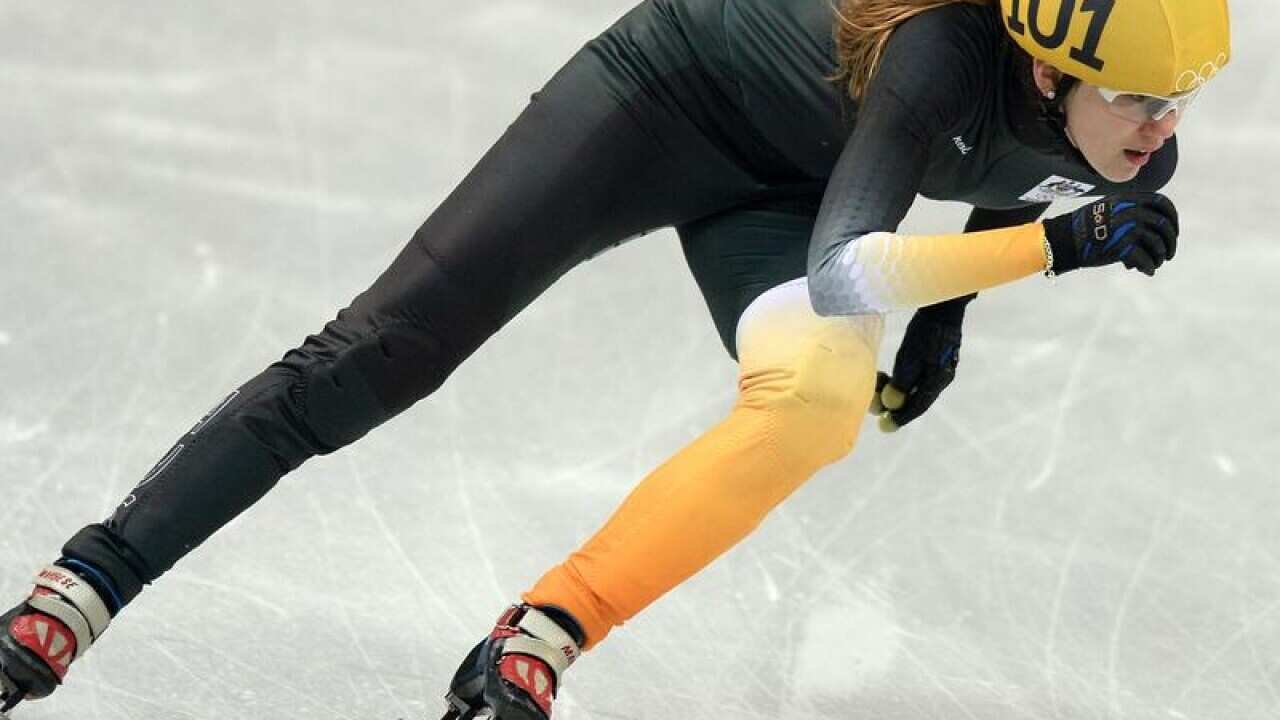 Deanna Lockett competes in her Short Track Ladies' 1000m in Sochi.