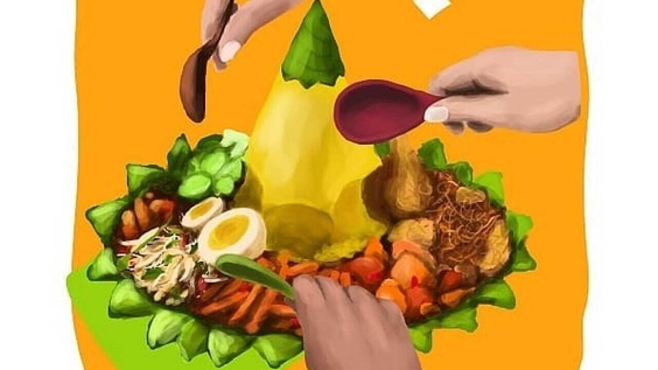 Contrary to common belief the rice cone (Tumpeng) should not be cut but scooped from the side.