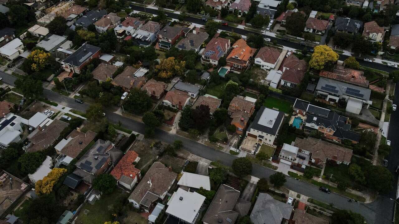 An aerial view of houses.