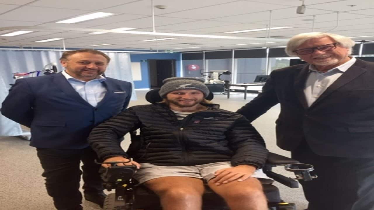 The new treatments are based on the research of Distinguished Professor Reggie Edgerton (right) at UTS with Steve Ralph (centre) and Professor Bryce Vissel.