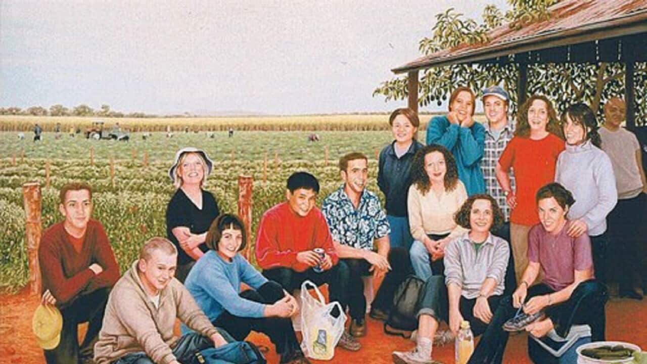 A portrait by Josonia Palaitis depicts the 15 backpackers killed in the Childers fires (Supplied).jpg