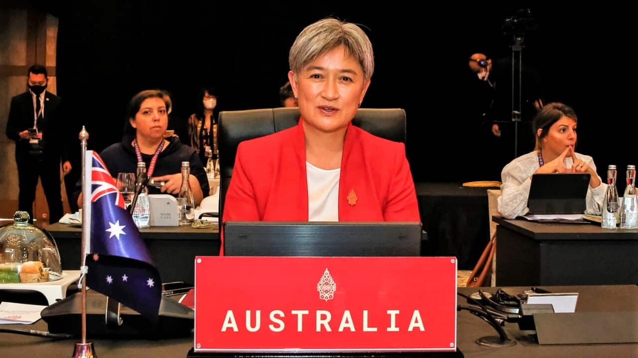 Australian Foreign Minister Penny Wong during the G20 Foreign Ministers' Meeting at Nusa Dua in South Kuta, Bali, Indonesia, Friday, July 8, 2022.
