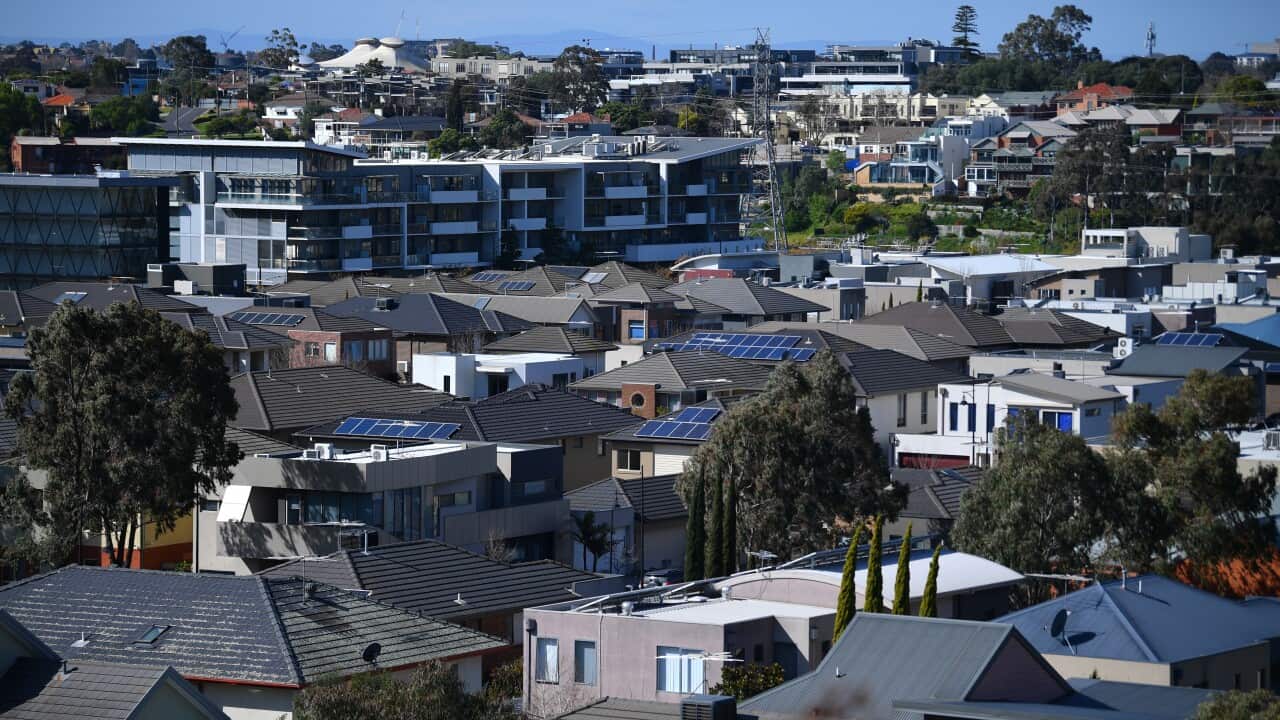 Rooftops of houses.