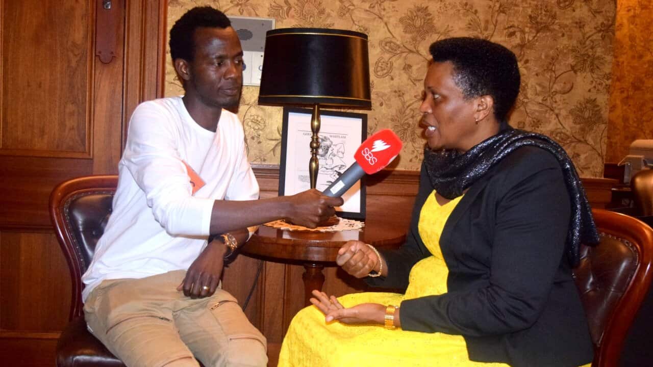 Burundian first lady Denise Bucumi Nkurunziza in an exclusive interview with SBS Kirundi in the Queensland's parliament during her visit to Australia August 2019.