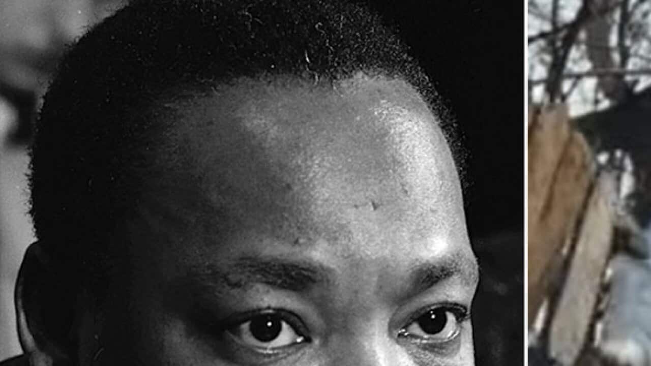 Dr. Martin Luther King Jr and a still of the Ram Trucks ad.