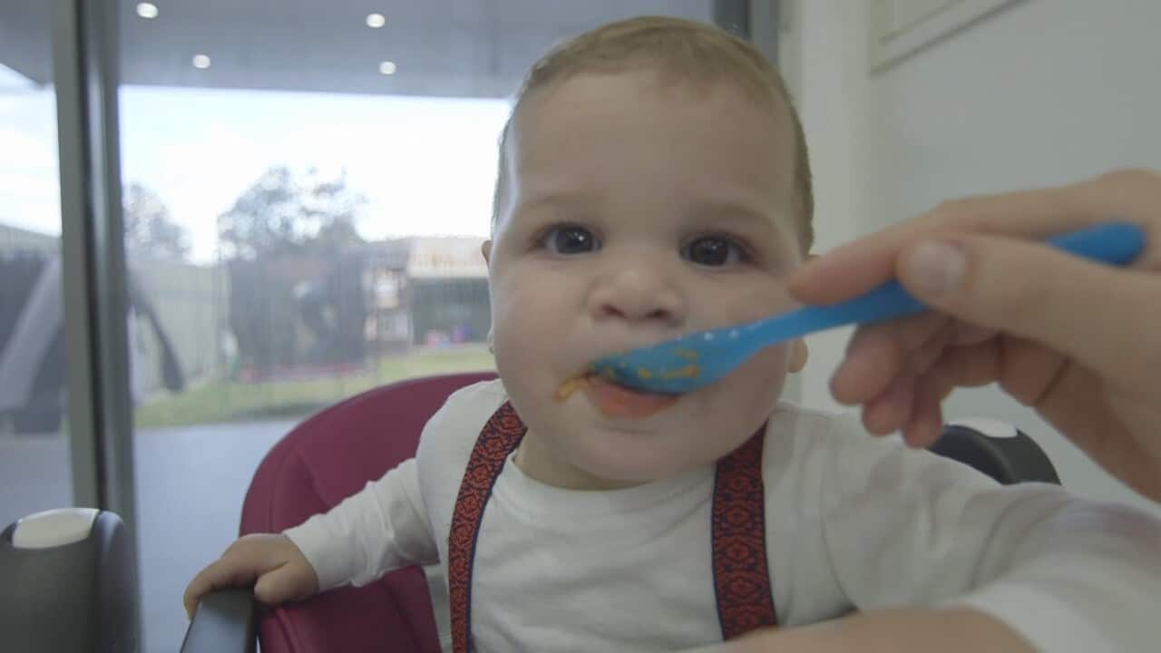 Baby eating Halal Bubs