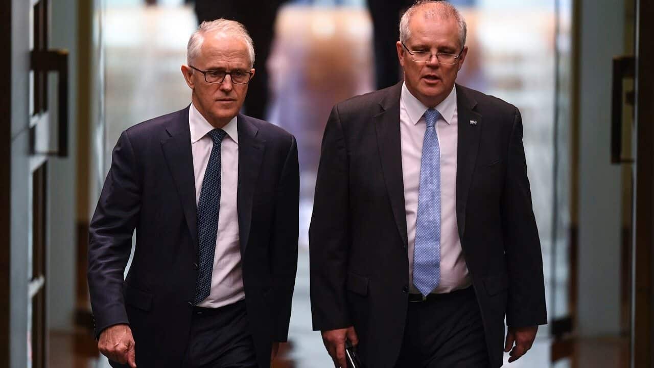 Malcolm Turnbull and Scott Morrison in Parliament in 2018.
