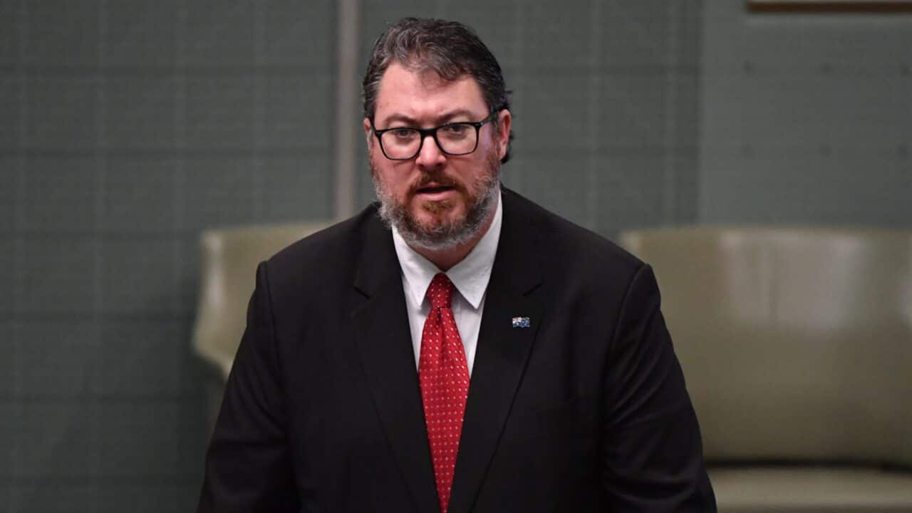 Liberal Nationals MP George Christensen makes a statement in the House of Representatives at Parliament House in Canberra.