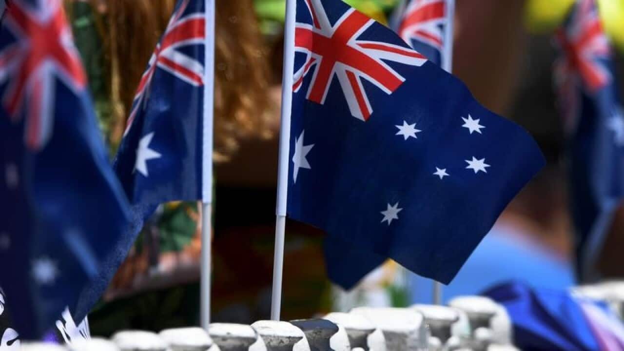 A row of miniature Australian flags.