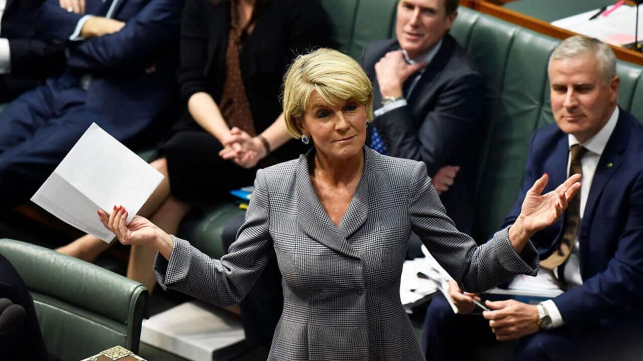 Julie Bishop is in the UK for meetings with the new foreign secretary.