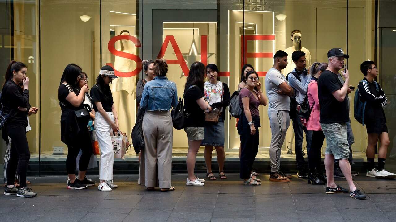 Shoppers line up during Boxing Day sales in Pitt St Mall  in Sydney.