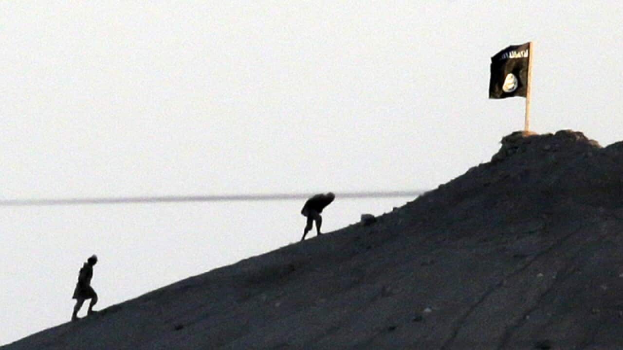 Islamic State fighters near the Turkey-Syria border