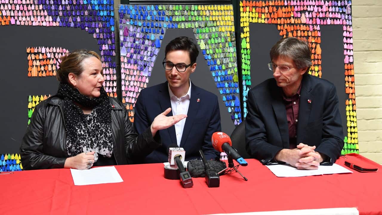 (L-R) ICAN Members Dimity Hawkins, Tim Wright and Tilman Ruff.