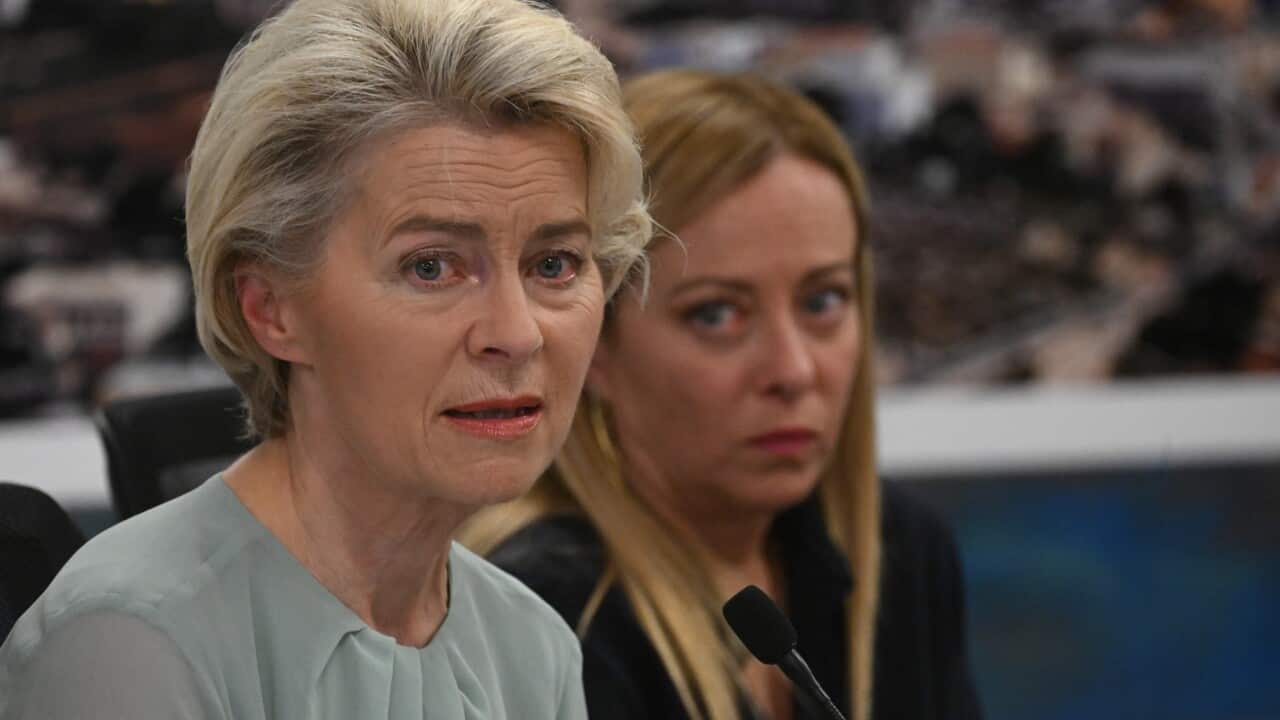 Italian Premier Giorgia Meloni and EU Commission President Ursula von der Leyen attend a press conference in Lampedusa, Italy, 17 September 2023.