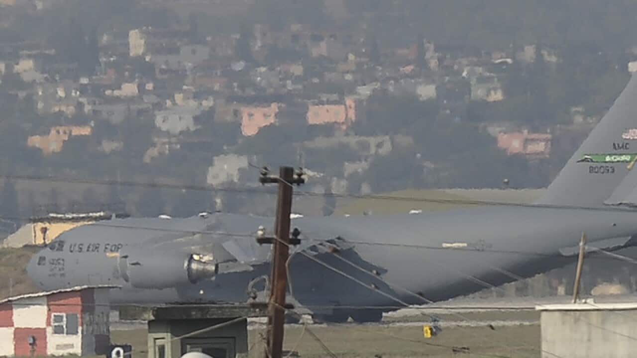 A US Air Force cargo plane in Adana, southern Turkey