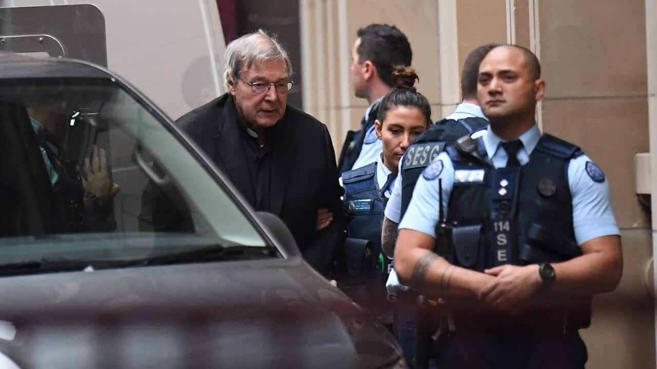 Cardinal George Pell arrives at the Supreme Court of Victoria in Melbourne, Thursday, June 6, 2019. Pell appeal is appealing his conviction for sexually abusing two boys in the 1990s listed for the Court of Appeal. (AAP Image/Julian Smith) NO ARCHIVING