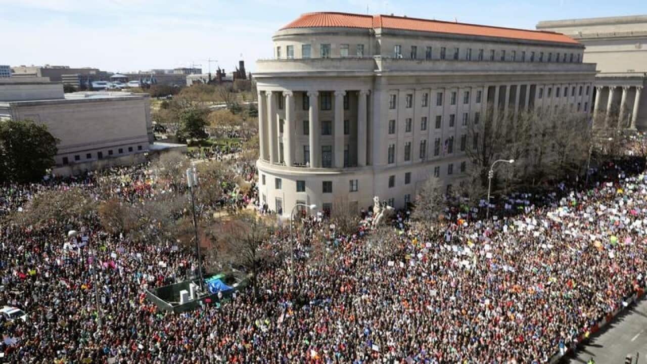 Demonstrators at Pennsylvania Avenue in Washington during a rally to call for stricter gun control.
