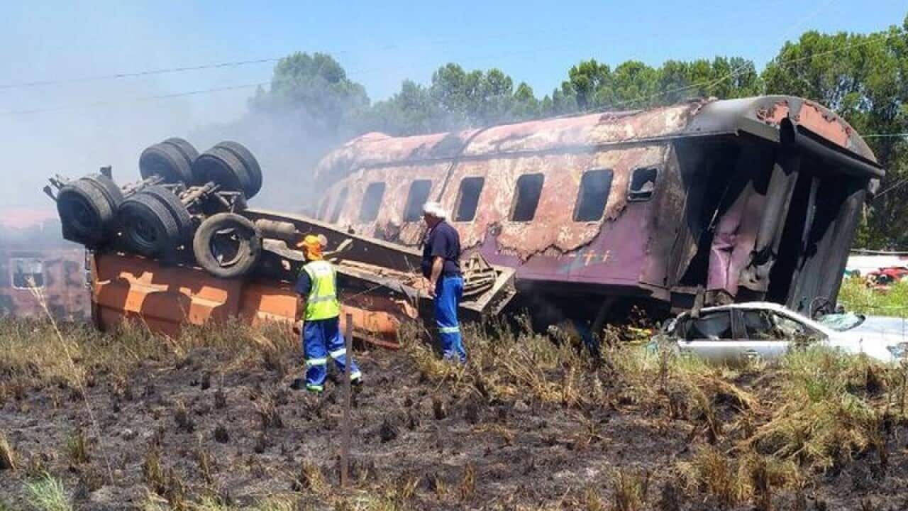 Emergency workers at the scene in South Africa.