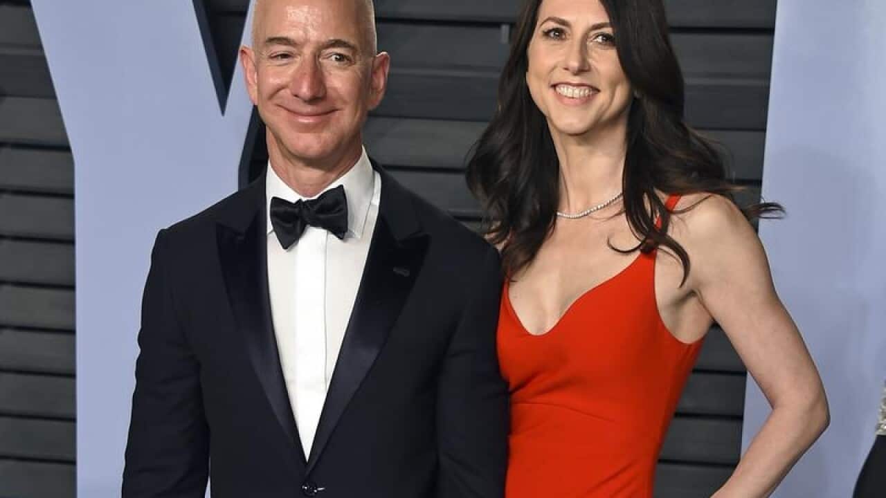 A file image of Jeff and MacKenzie Bezos in happier times