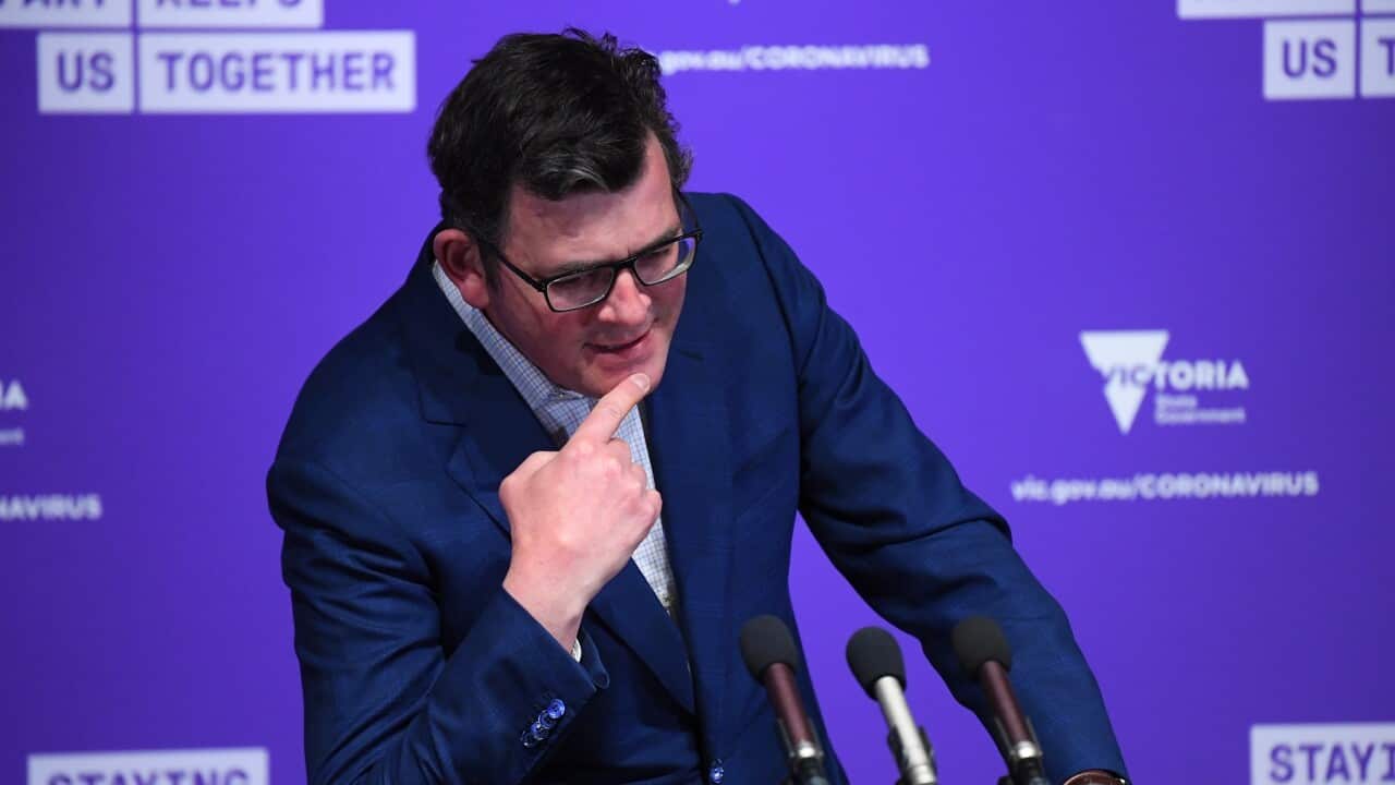 Victorian Premier Daniel Andrews at a press conference in Melbourne