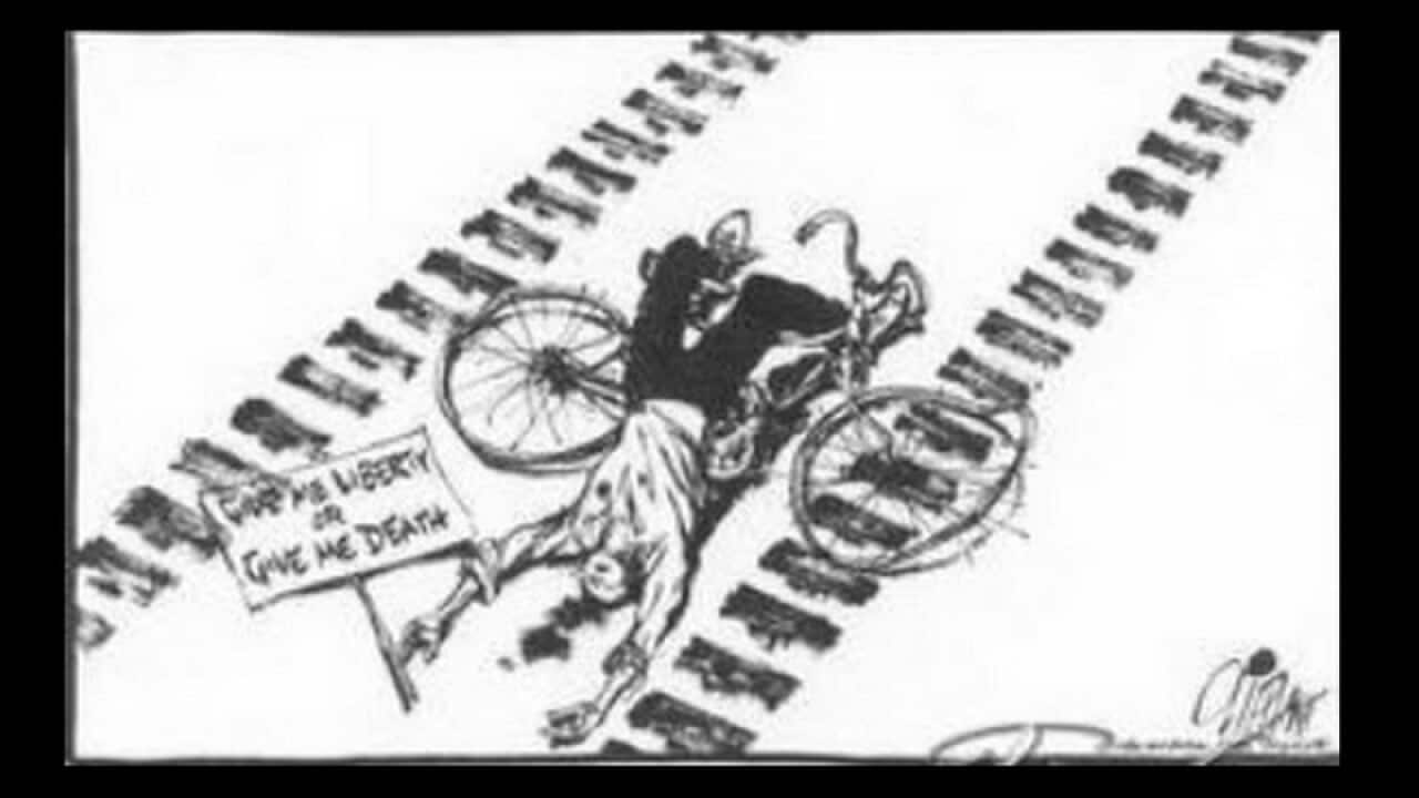 This 1989 cartoon drawn in the aftermath of the Tiananmen Square massacre