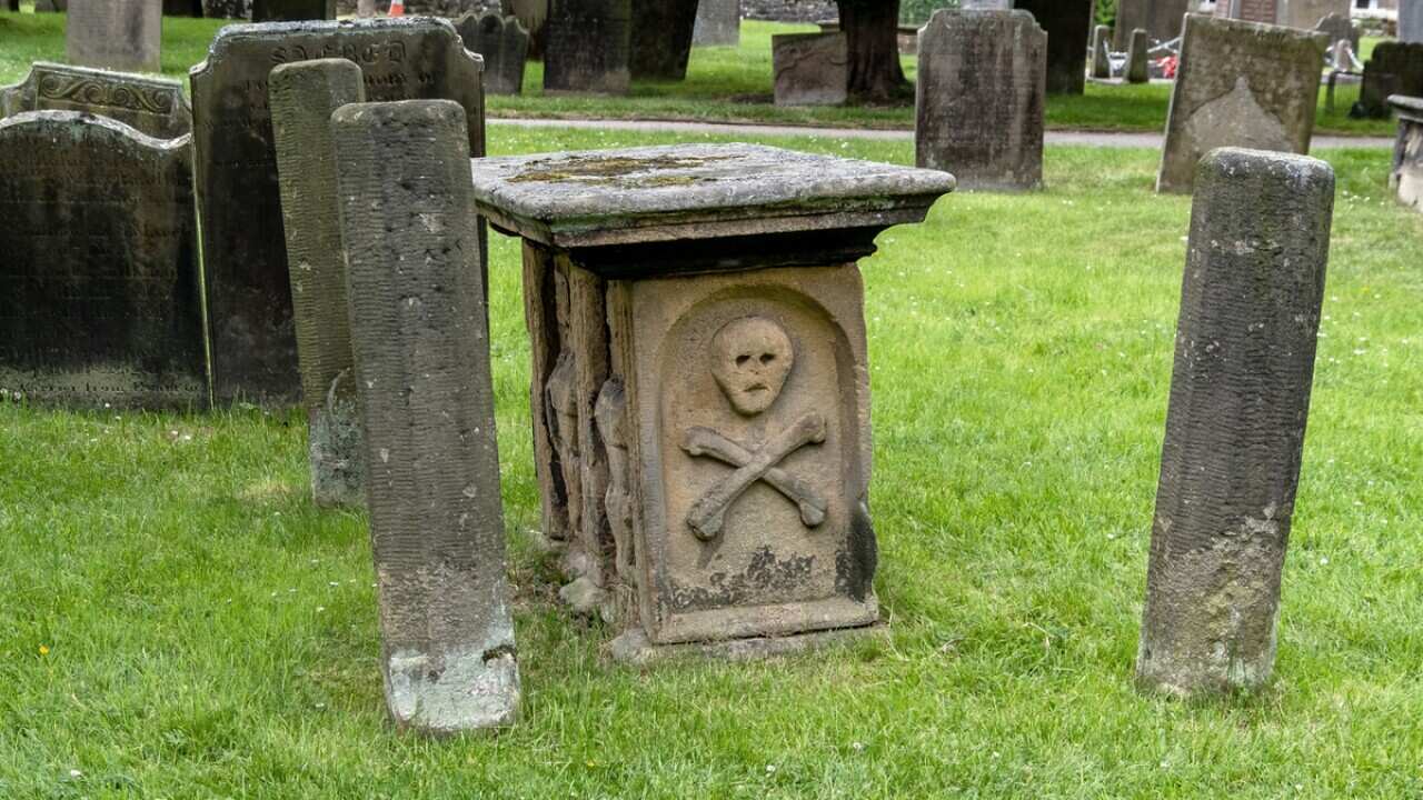 Tombs in Eyam church, Derbyshire, UK