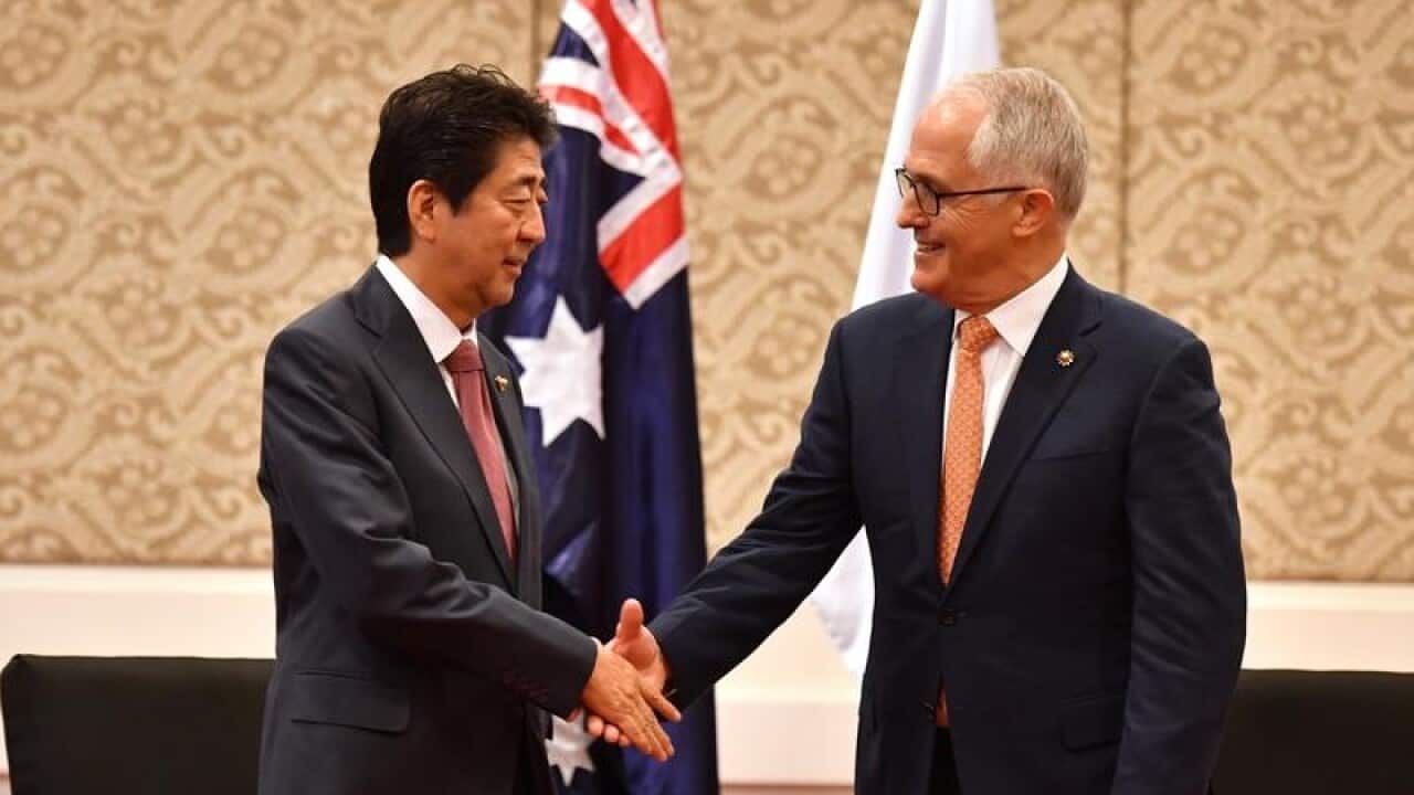 Malcolm Turnbull and Japan's Shinzo Abe are having talks in Tokyo.