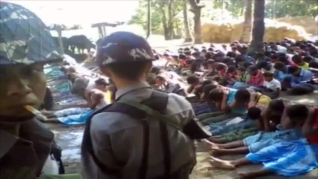 Myanmar forces in Koe Tan Kauk beat Rohingya villagers on camera.