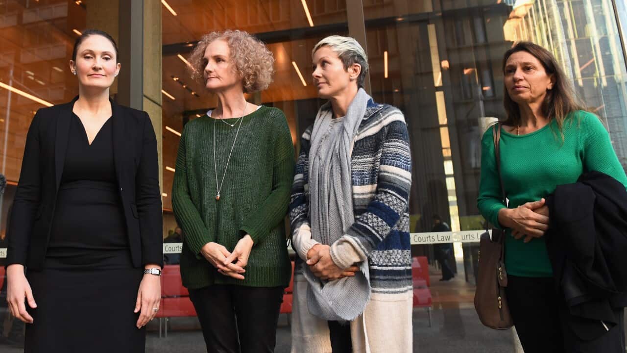 Lawyer Rebecca Jancauskas joins members of the class action against Johnson & Johnson,outside the Federal Court in Sydney on Tuesday, 4 July 2017. 