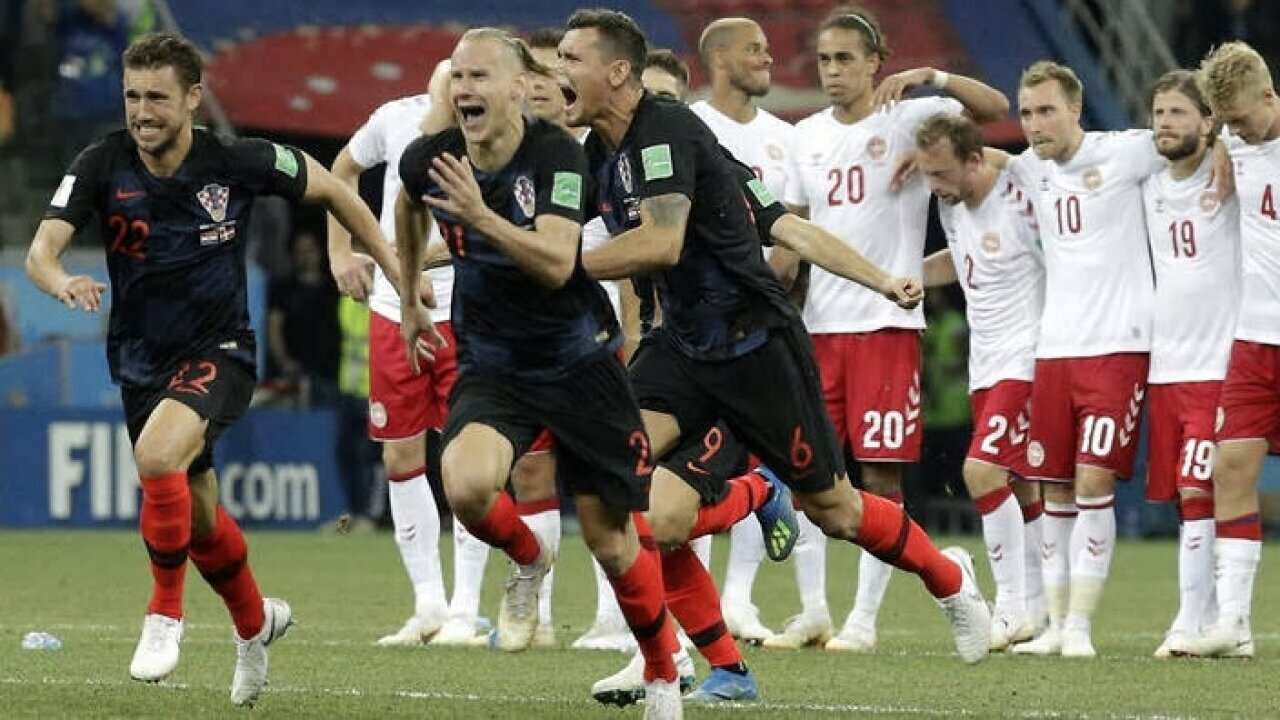 Croatian players celebrate after the penalty-shoot out - AAP.