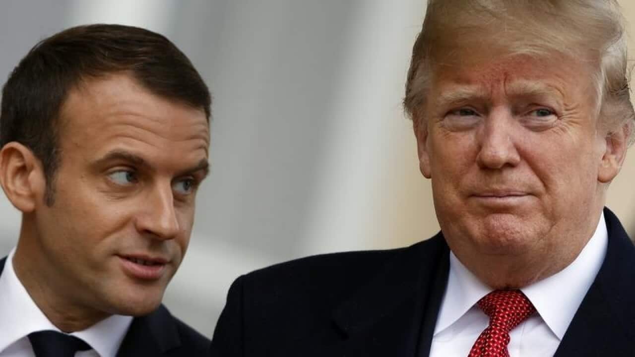 US President Donald Trump with Emmanuel Macron during his Paris trip