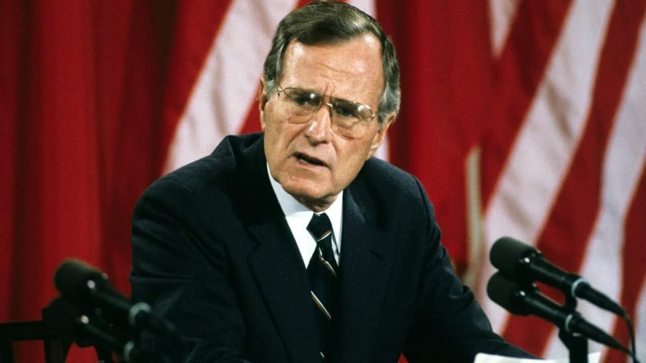 The death of George Bush senior, seen here in 1990, has prompted reaction from world leaders.