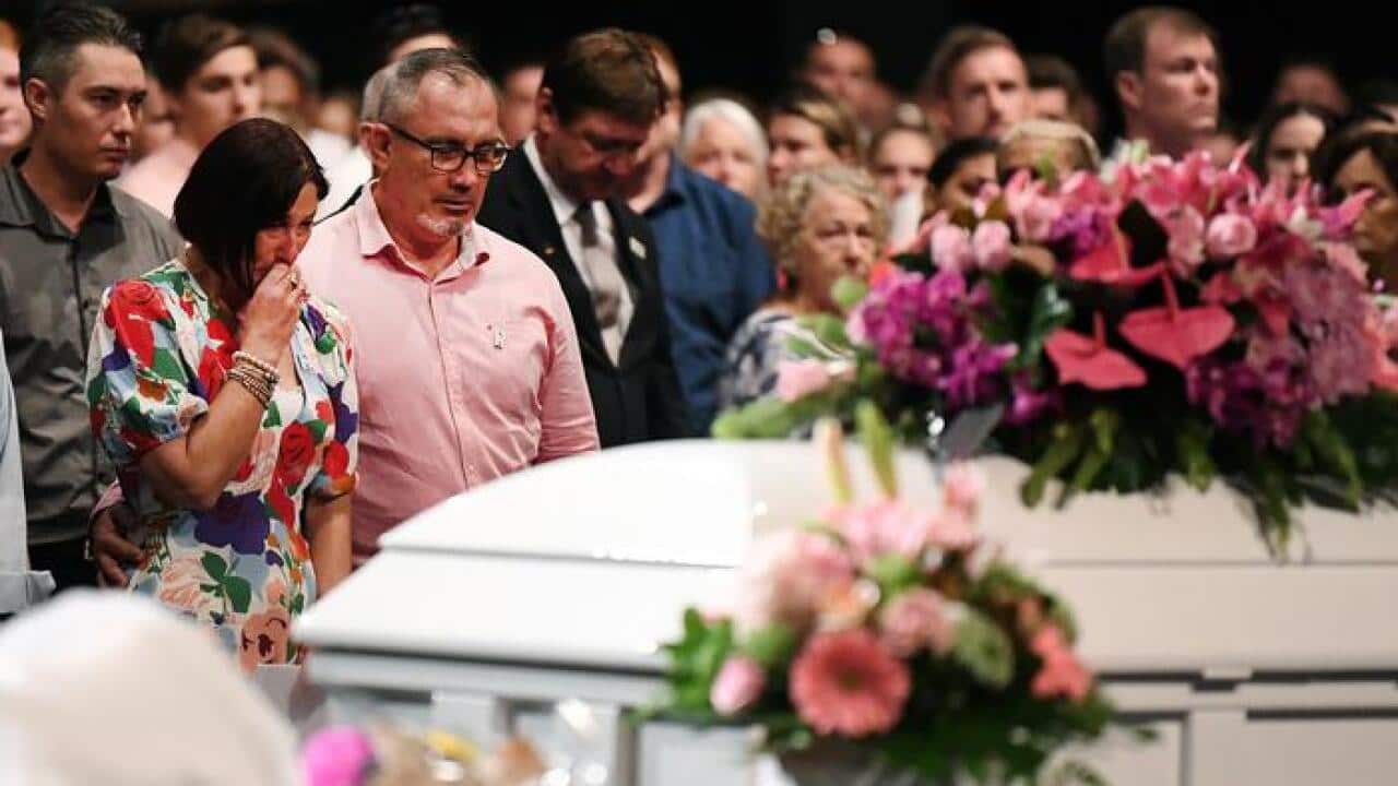 Hannah Clarke's parents Suzanne and Lloyd are seen during the funeral for Hannah and her three children Aaliyah, Laianah and Trey in Brisbane, 9 March, 2020. 