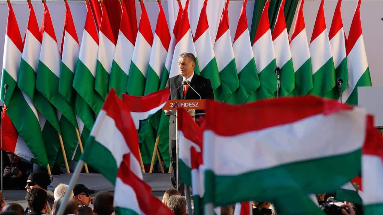 Hungarian Prime Minister Viktor Orban attends his Fidesz party campaign closing rally on April 6, 2018 in Szekesfehervar, Hungary.