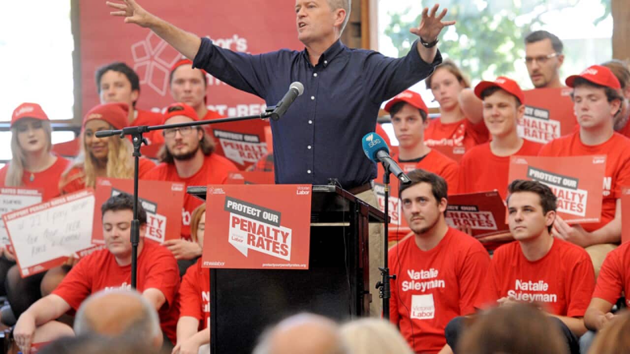 Bill Shorten attends a penalty rates rally in Melbourne