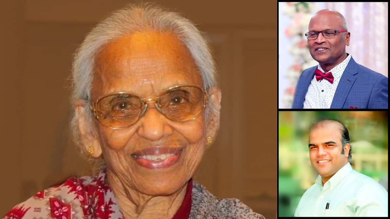 Left: Mrs Gnanam Rathinam; Right Top: Ra Sathyanathan, Bottom: B H Abdul Hameed