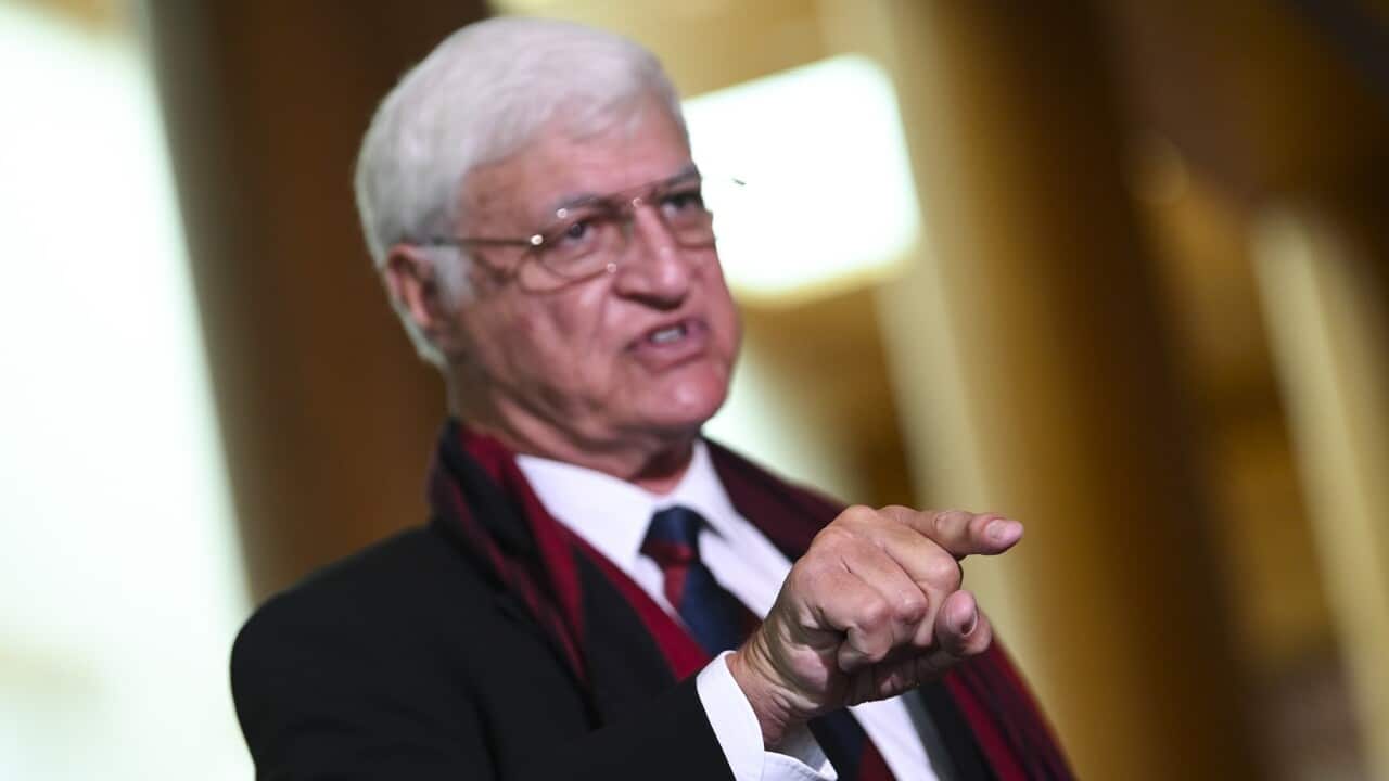 Independent MP Bob Katter speaks to the media during a press conference at Parliament House in Canberra, Monday, August 31, 2020. (AAP Image/Lukas Coch) NO ARCHIVING